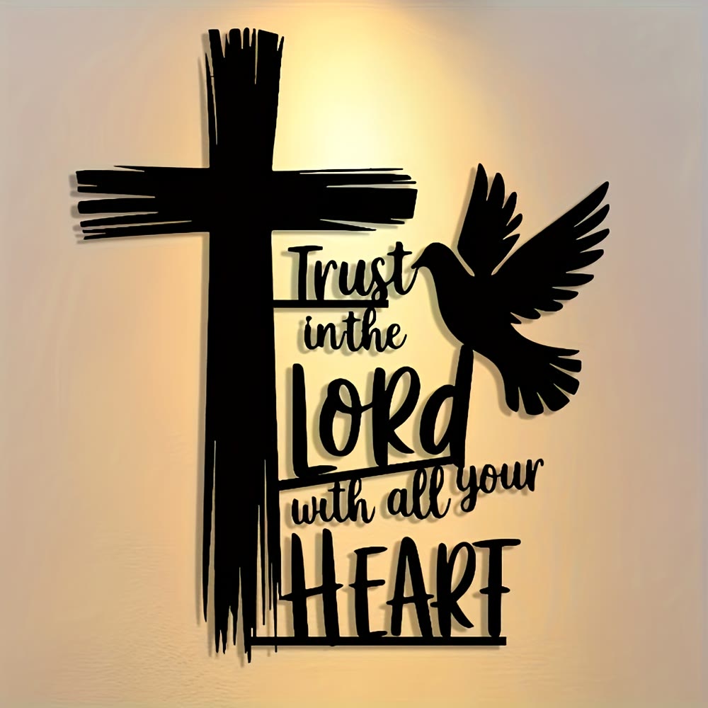 Christianartworkshop Black Metal Cross & Dove Wall Decor with Trust in the Lord Scripture - image 1