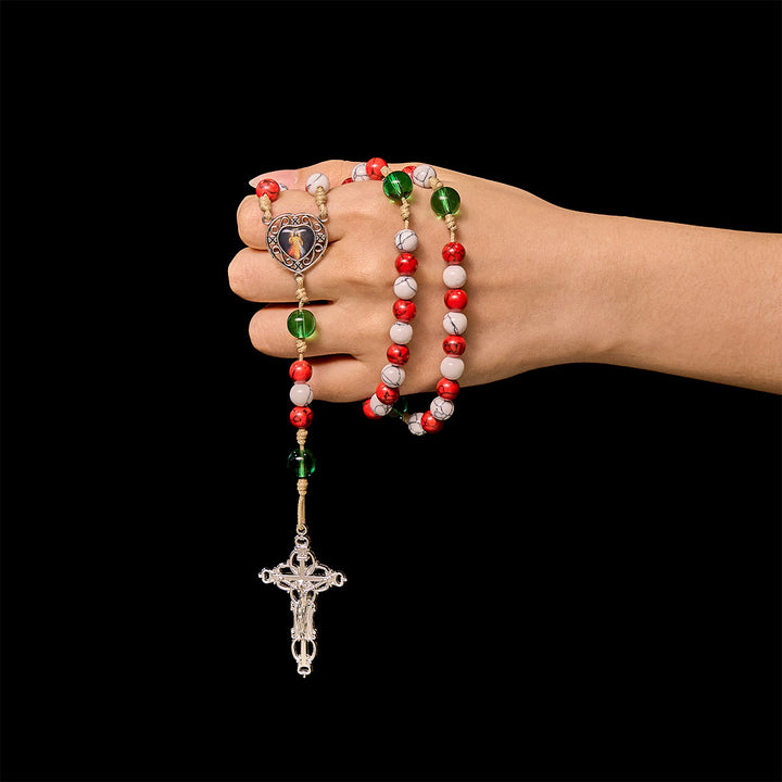 Christianartworkshop Candy-Cane Color Beads Christmas Rosary with Divine Mercy & Our Lady: Celebrate the Nativity - image 1