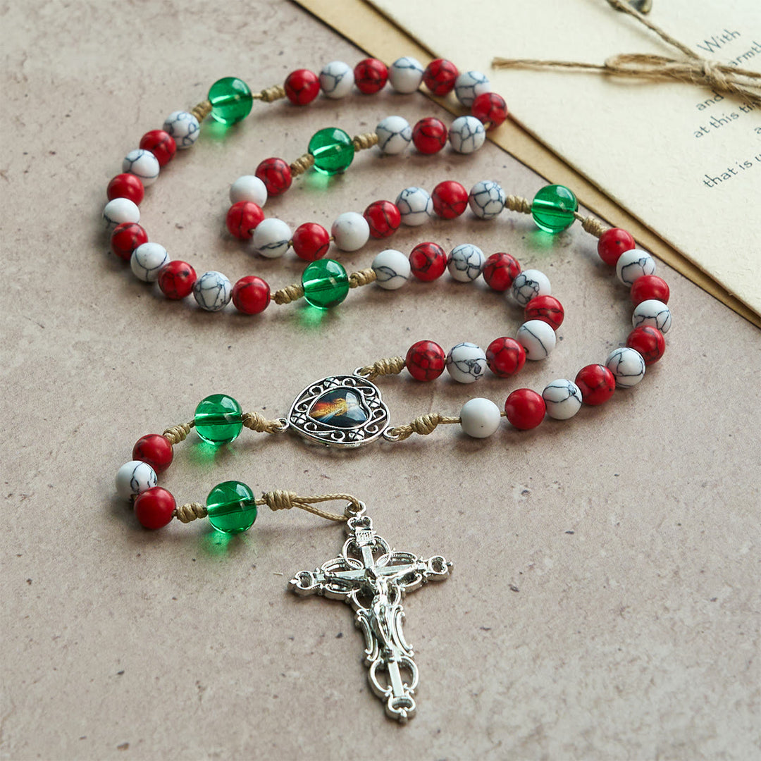 Christianartworkshop Candy-Cane Color Beads Christmas Rosary with Divine Mercy & Our Lady: Celebrate the Nativity - image 6