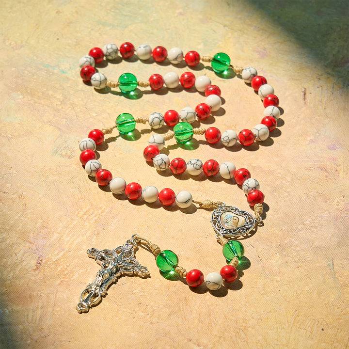 Christianartworkshop Candy-Cane Color Beads Christmas Rosary with Divine Mercy & Our Lady: Celebrate the Nativity - image 7