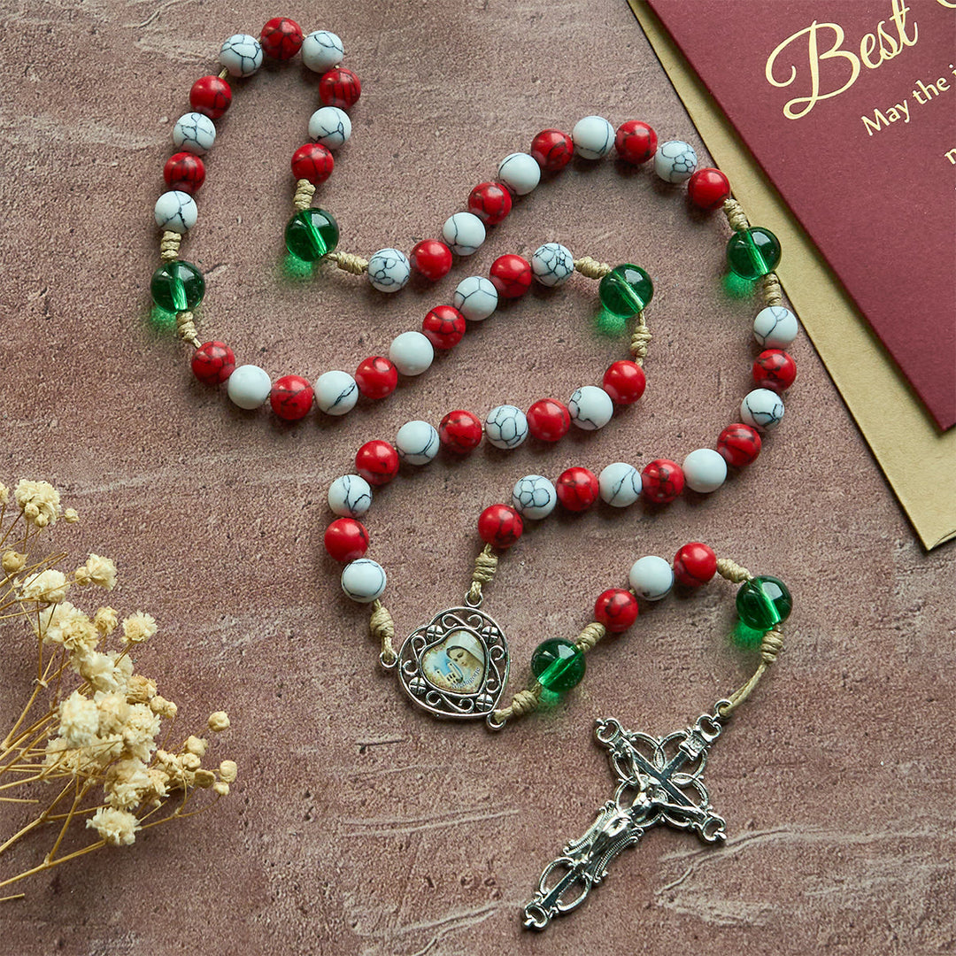 Christianartworkshop Candy-Cane Color Beads Christmas Rosary with Divine Mercy & Our Lady: Celebrate the Nativity - image 4