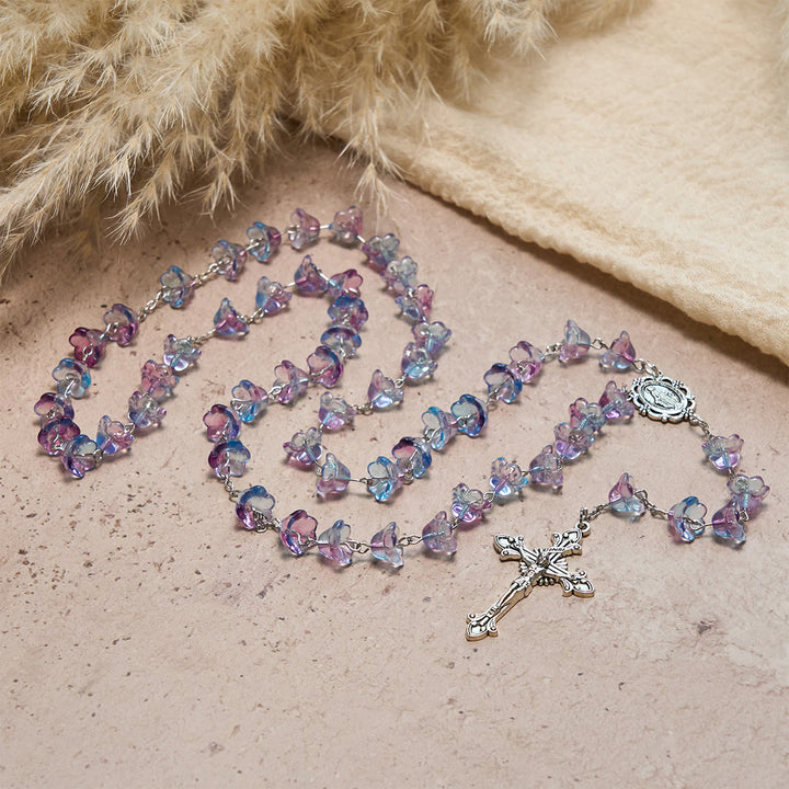 Christianartworkshop Pastel Bloom Lily-of-the-Valley Glass Rosary with Our Lady: Pure Marian grace - image 6