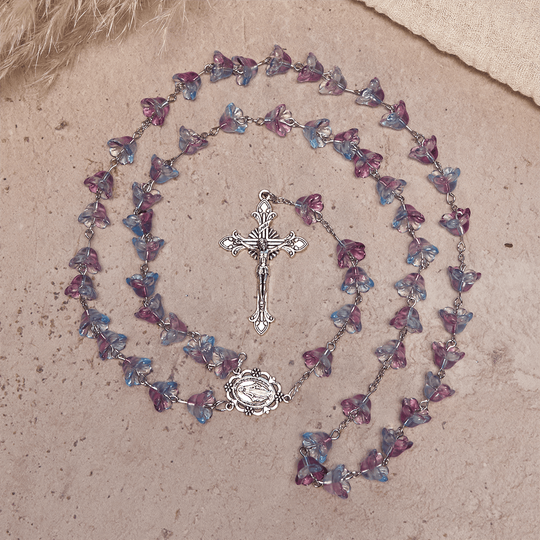 Christianartworkshop Pastel Bloom Lily-of-the-Valley Glass Rosary with Our Lady: Pure Marian grace - Lily-of-the-Valley - image 0