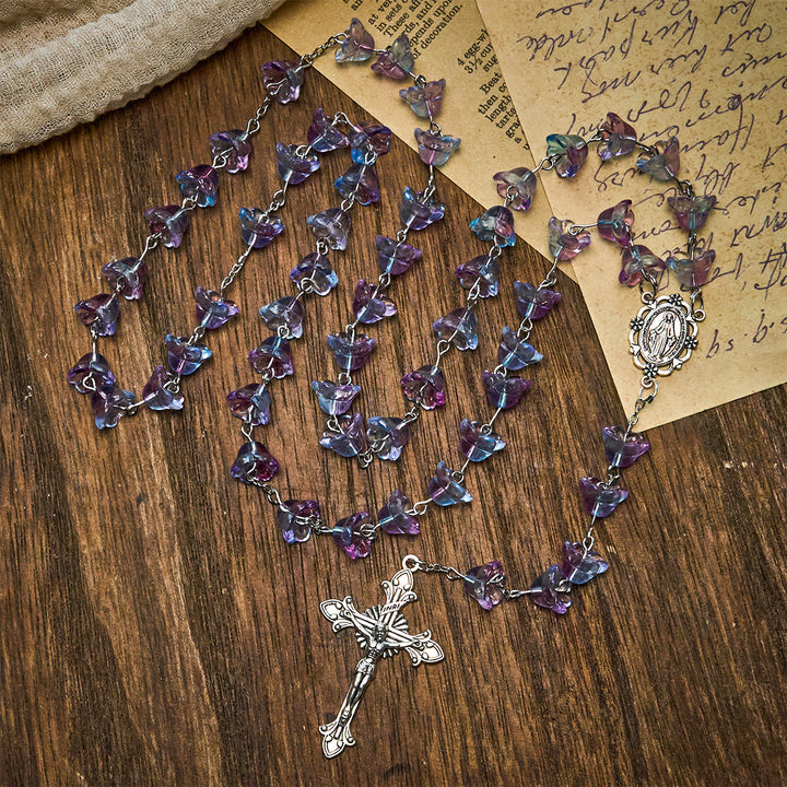 Christianartworkshop Pastel Bloom Lily-of-the-Valley Glass Rosary with Our Lady: Pure Marian grace - image 7