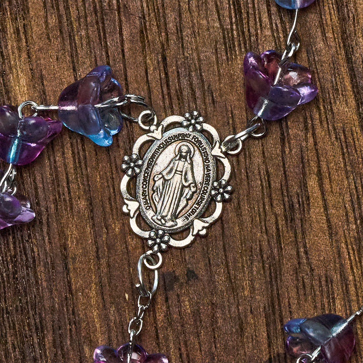 Christianartworkshop Pastel Bloom Lily-of-the-Valley Glass Rosary with Our Lady: Pure Marian grace - image 9