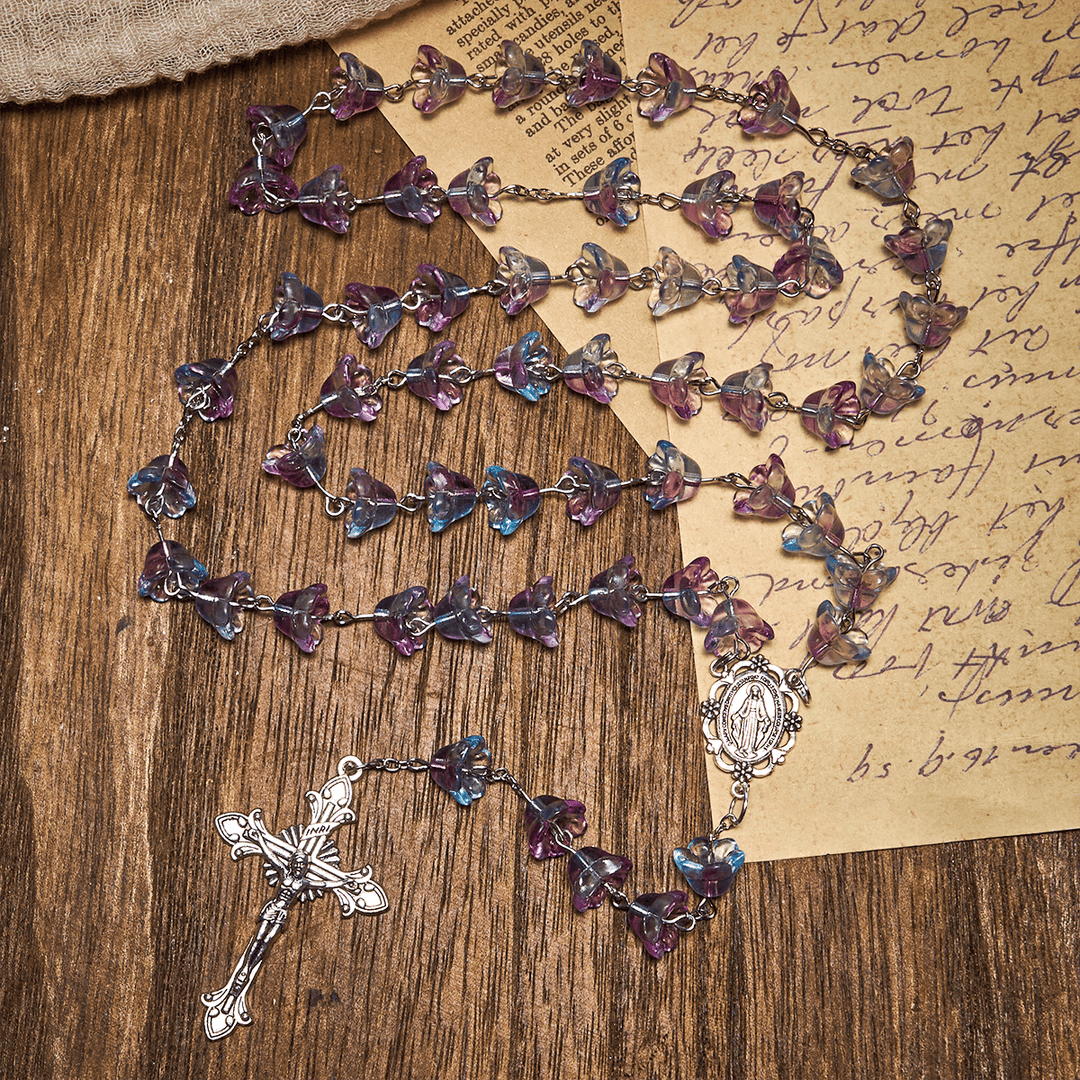 Christianartworkshop Pastel Bloom Lily-of-the-Valley Glass Rosary with Our Lady: Pure Marian grace - image 3