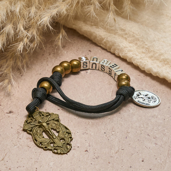 Christianartworkshop Minimal Black Rugged Pocket Rosary with St. Michael & Personalized JESUS Letter - image 1
