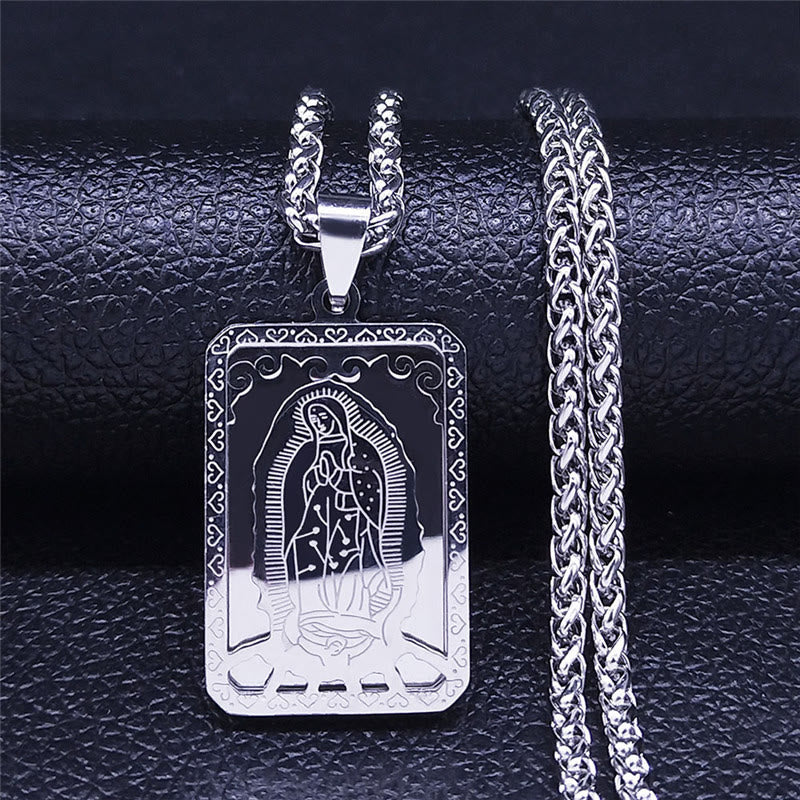 Christianartworkshop Two - Color Our Lady of Guadalupe Pendant Necklace with Heart - Edged Charm - Silver - image 5