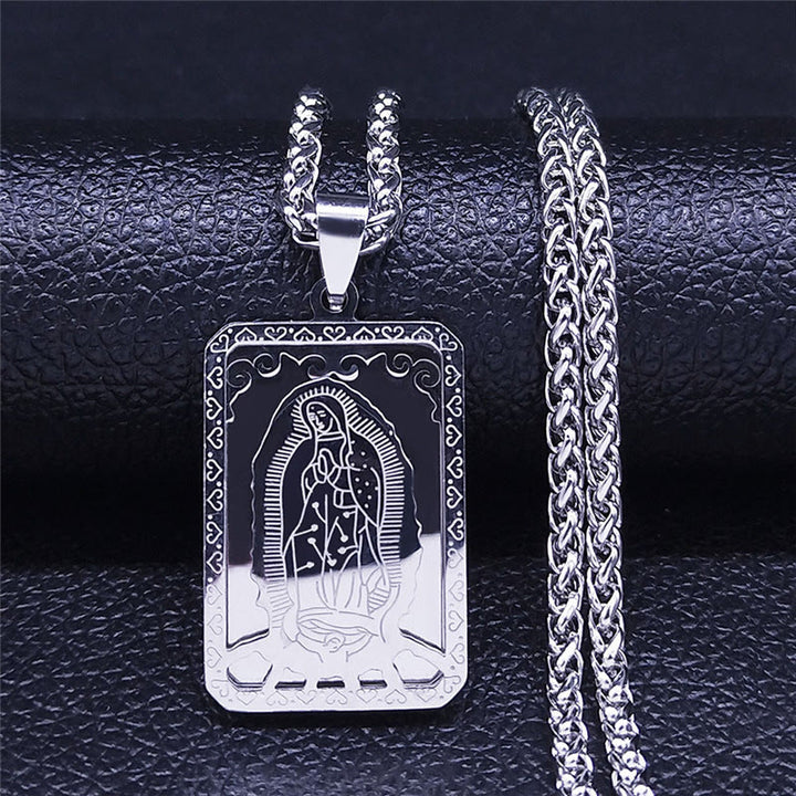 Christianartworkshop Our Lady of Guadalupe Pendant Necklace with Heart - Edged Charm - Silver - image 4