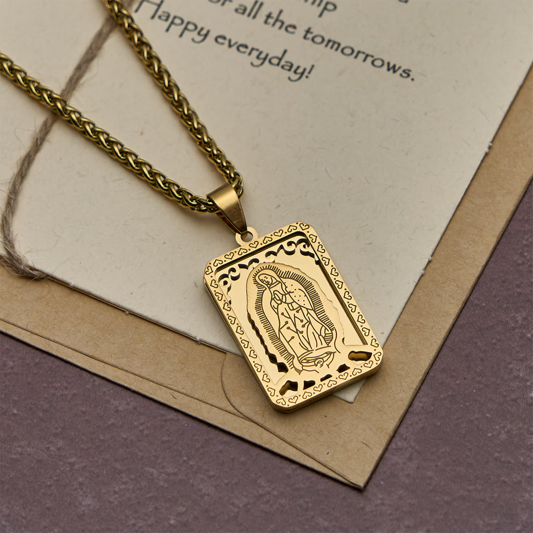 Christianartworkshop Our Lady of Guadalupe Pendant Necklace with Heart - Edged Charm - Golden - image 2