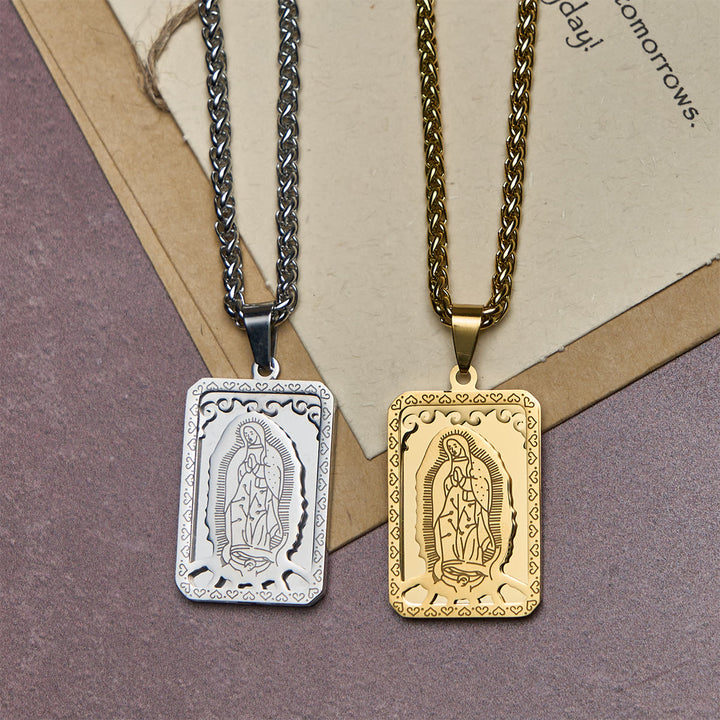 Christianartworkshop Two - Color Our Lady of Guadalupe Pendant Necklace with Heart - Edged Charm - Golden - image 0