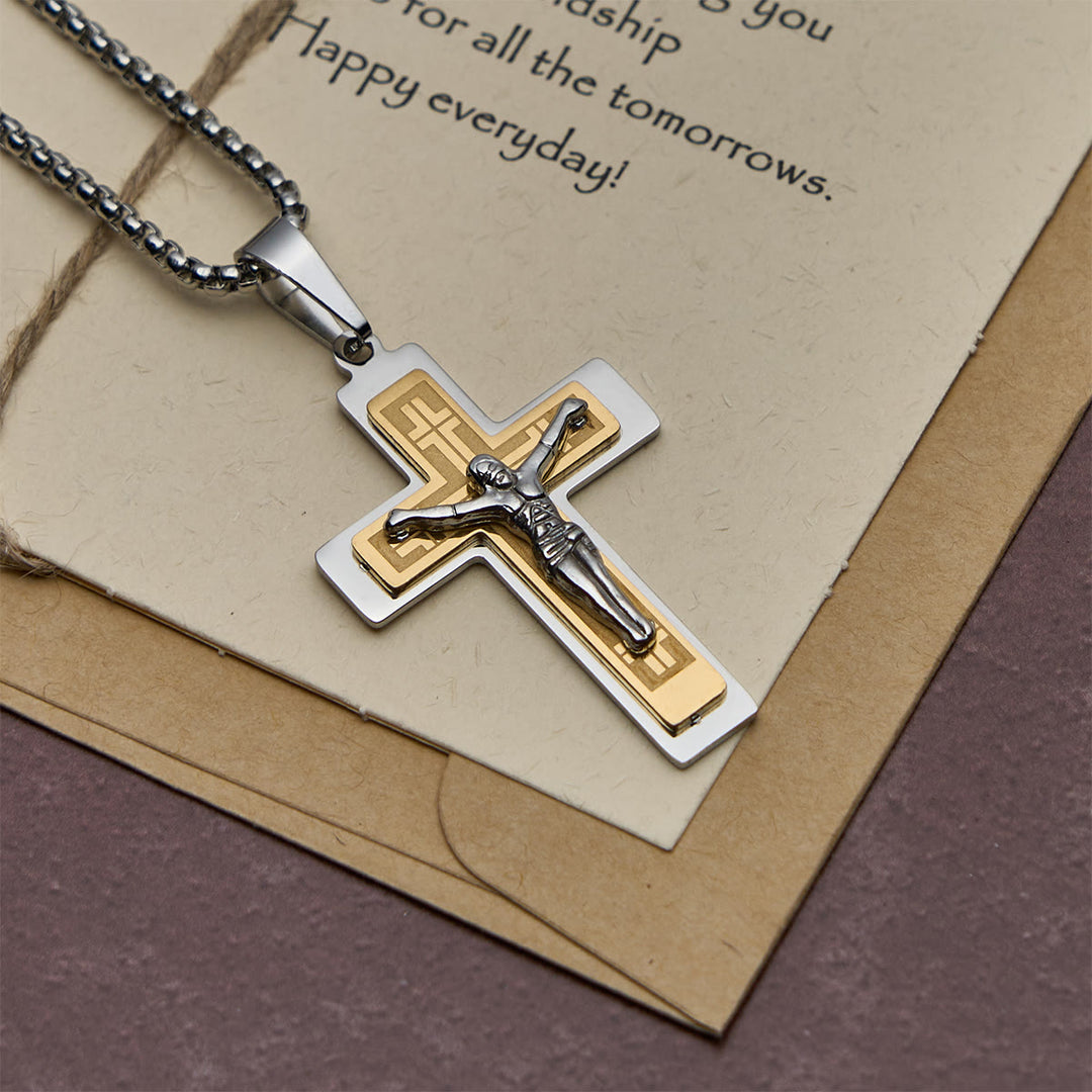Christianartworkshop Classic Jesus Crucifix Pendant Necklace: Multi - Tone Metal Craft - Golden & Silver - image 4