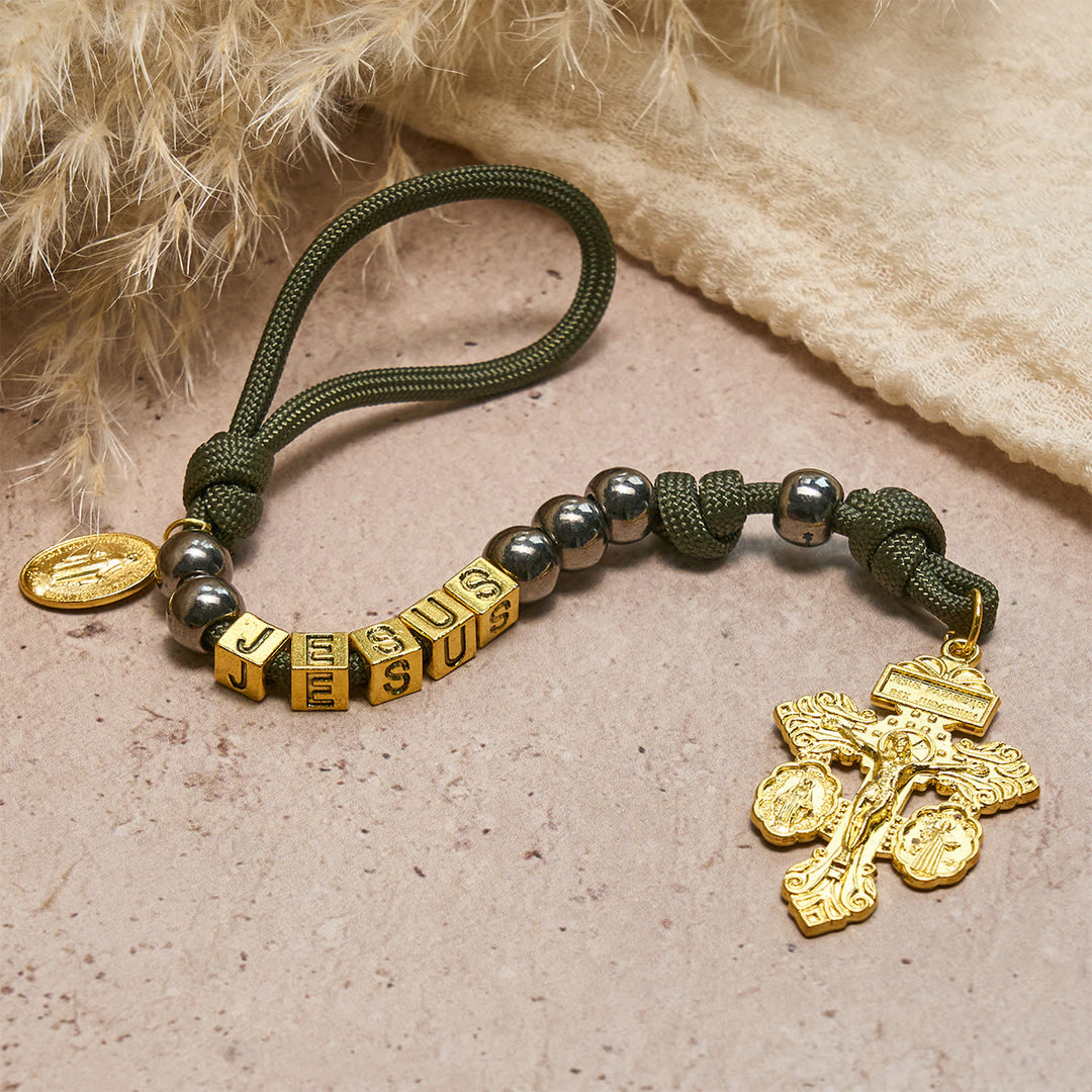 Christianartworkshop Hematite-Style Beads Compact Prayer Pocket Rosary with Crucifix & Personalized JESUS Letter - JESUS (No Custom) - image 0