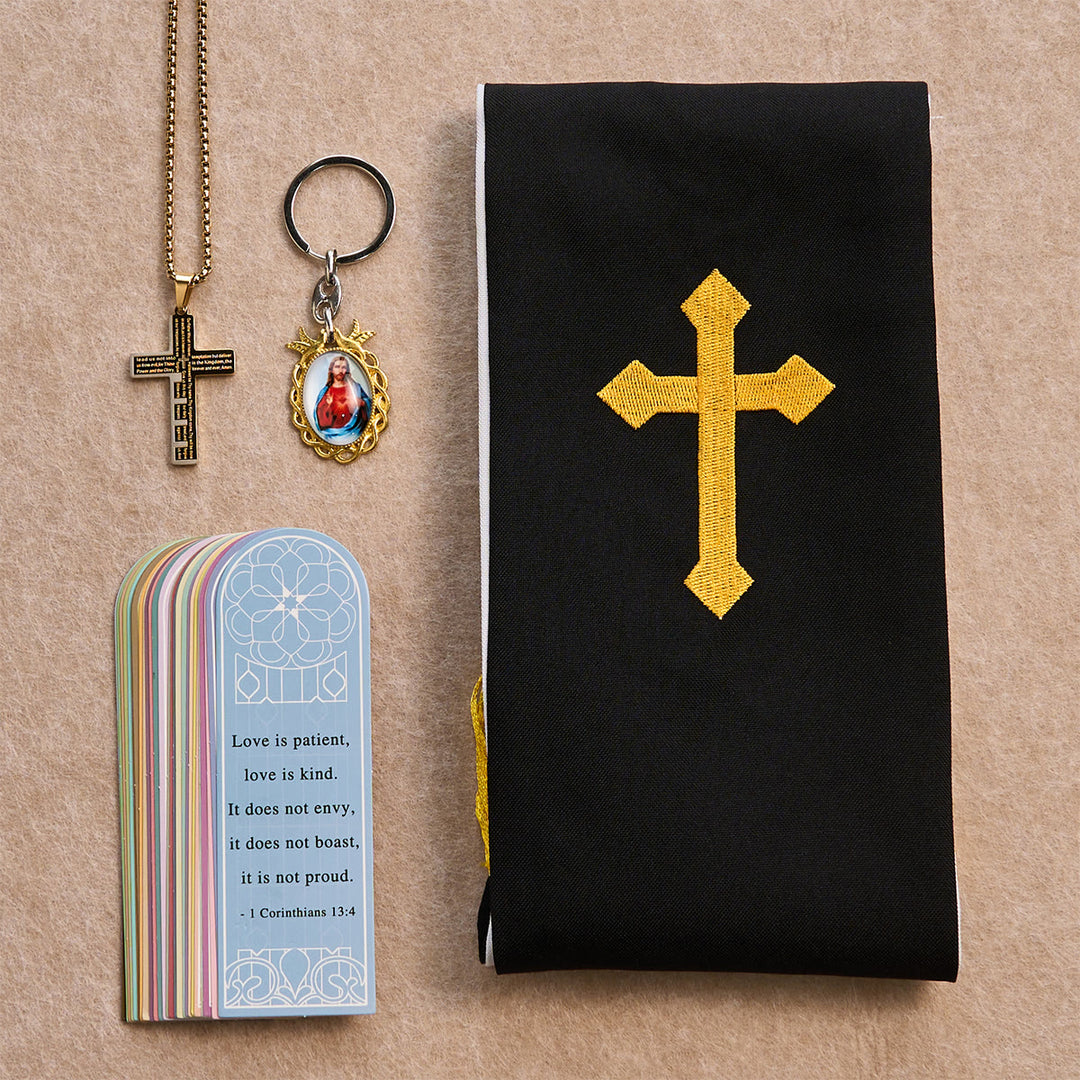 Christianartworkshop Black Golden Cross Blessing Set with Madonna & Scripture Cross: Live in Faith - image 2