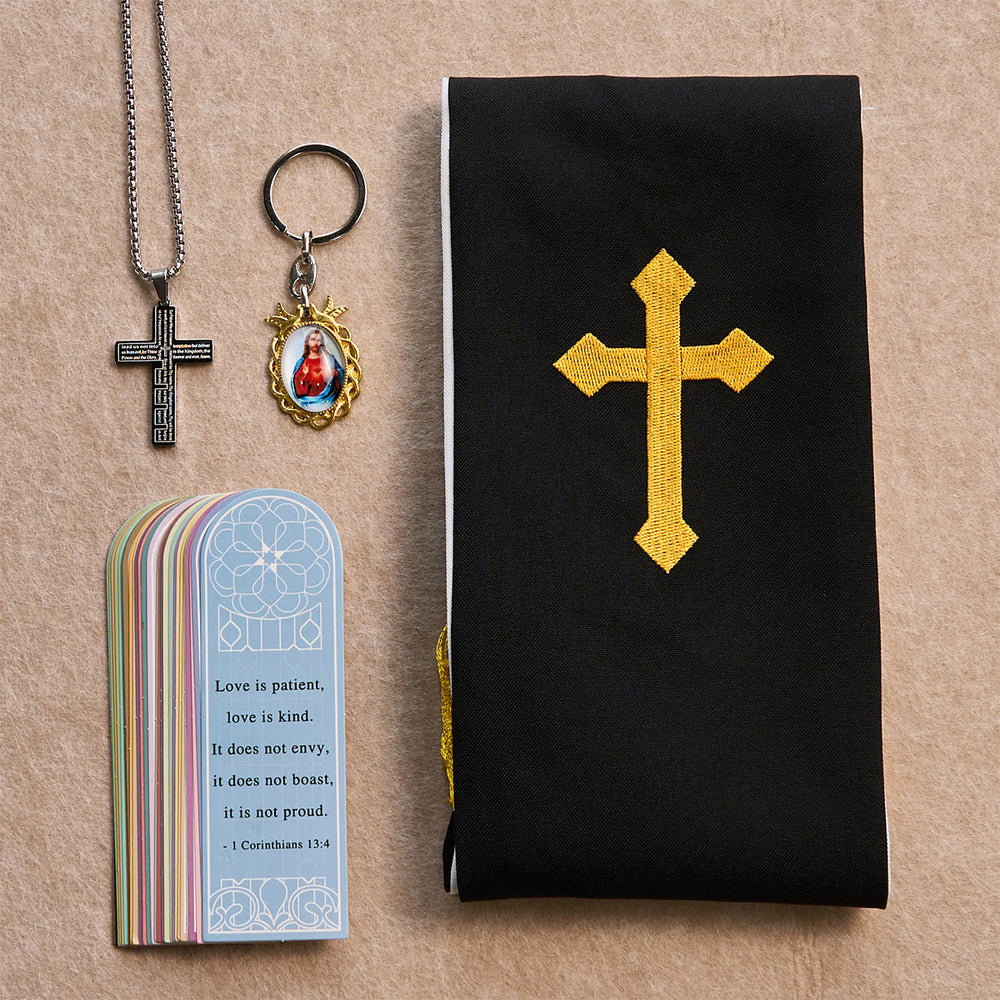 Christianartworkshop Black Golden Cross Blessing Set with Madonna & Scripture Cross: Live in Faith - image 1
