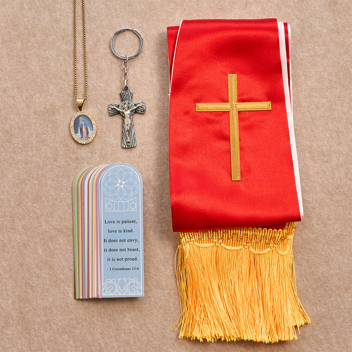 Christianartworkshop Red Gold Cross Blessing Set with Madonna & Scripture: Live in Grace - Virgin Mary - image 0