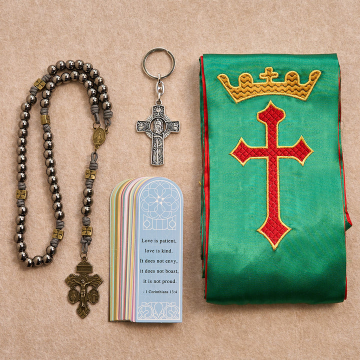 Christianartworkshop Royal Cross Blessing Set in Liturgical Green: Rule Your Days with Faith - Miraculous Medal & Crucifix Rosary - image 0