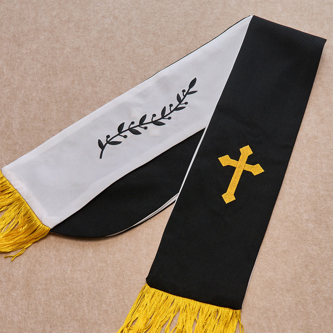Christianartworkshop Blessing Set: Black Golden Cross Stole & Black Bead Rosary: Love Patiently - image 3