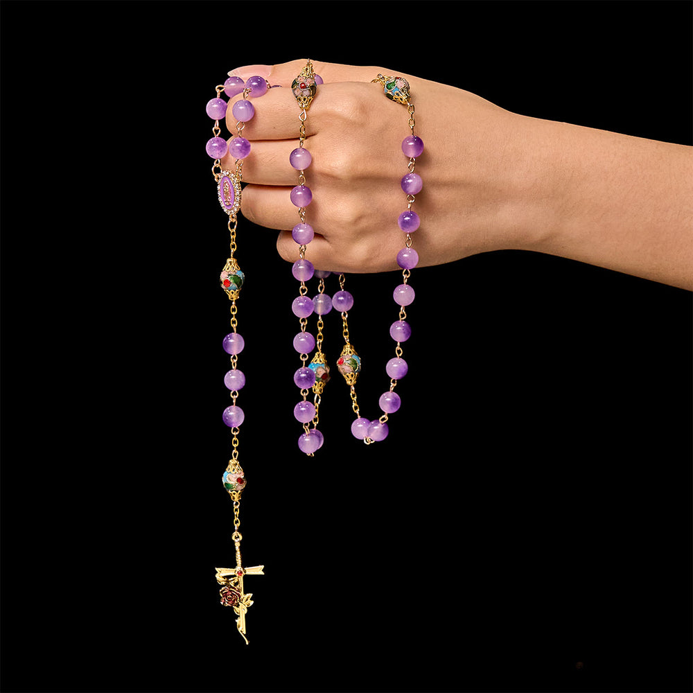 Christianartworkshop Thanksgiving Gift: Vintage-Style Purple Crystal & Cloisonné Rosary with Floral Cross and Marian Center - image 1