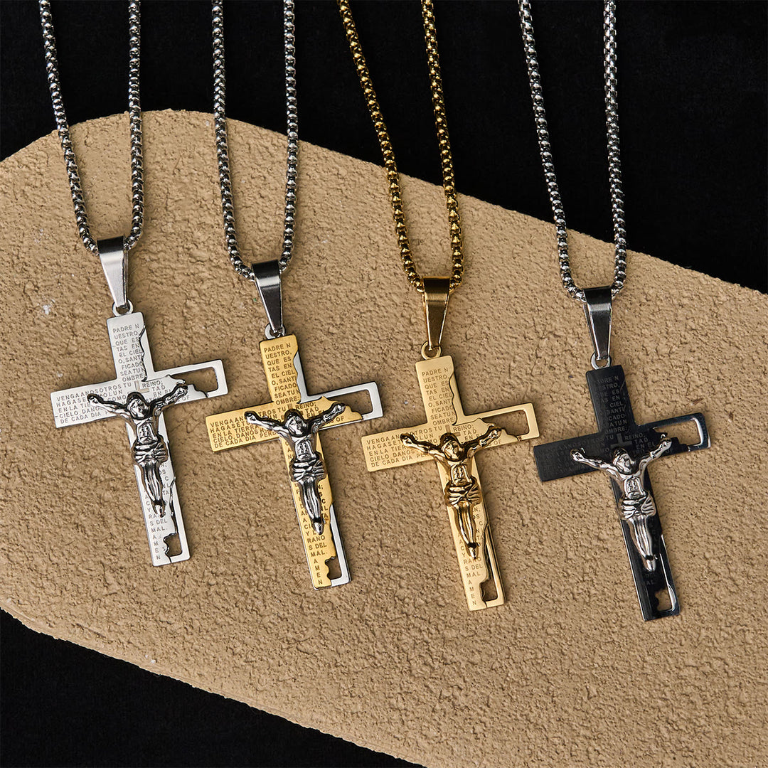 Christianartworkshop Lord's Prayer Inscription with Crucifix Necklace: Guard My Steps - Golden - image 0