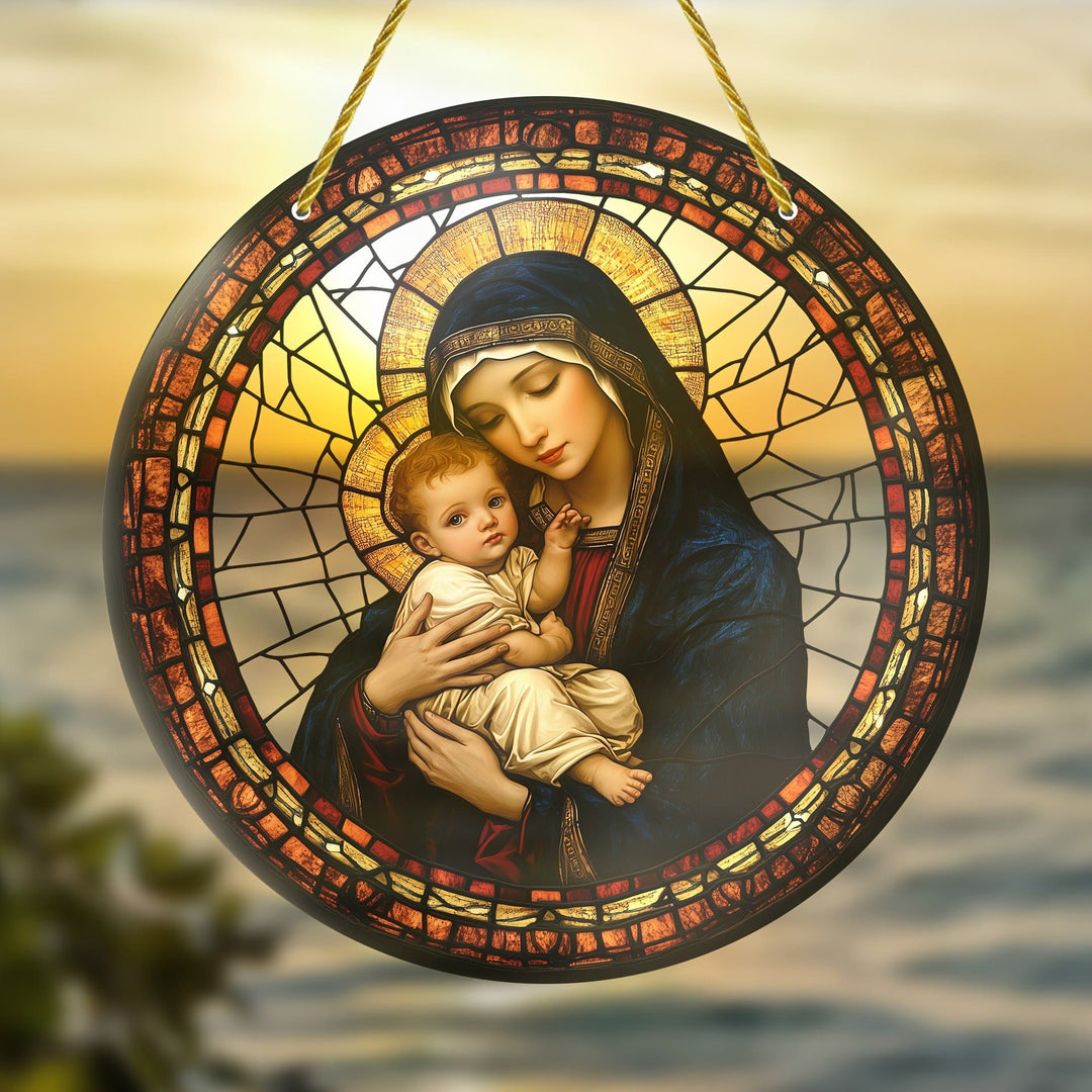 Christianartworkshop Cathedral Style Madonna and Child Hanging Ornaments with Radiant Aura - 7.87''/20cm - image 0