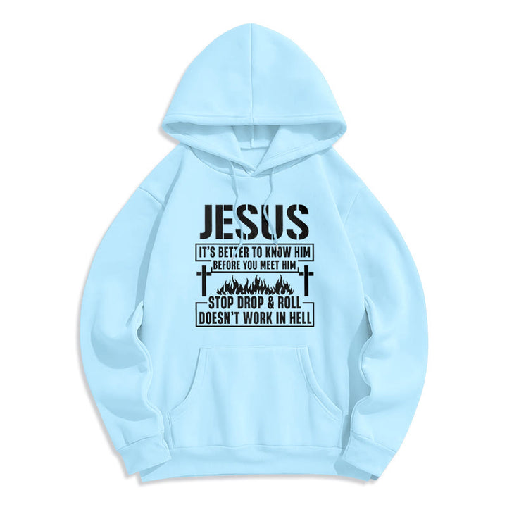 Christianartworkshop Jesus Cross & Flame Graphic with Faith Slogan Fleece Lined Polyester Hoodie - Blue - 2XL - image 0