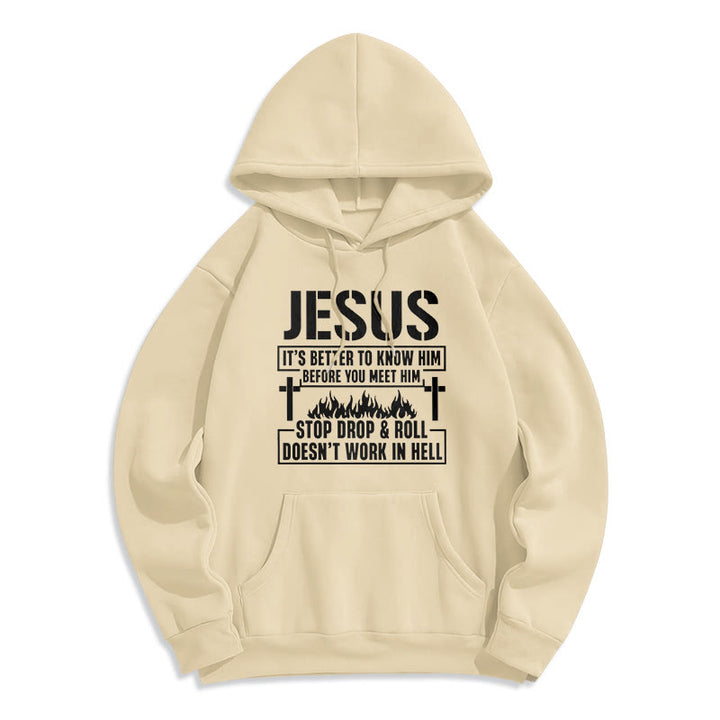Christianartworkshop Jesus Cross & Flame Graphic with Faith Slogan Fleece Lined Polyester Hoodie - Beige - 2XL - image 3