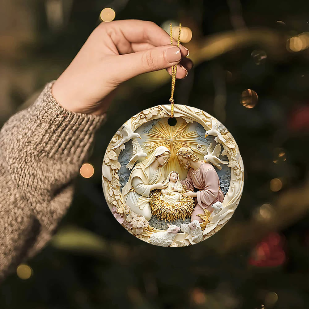 Christianartworkshop Nativity Holy Family with Bethlehem Star and Doves Hanging Ornaments - image 1