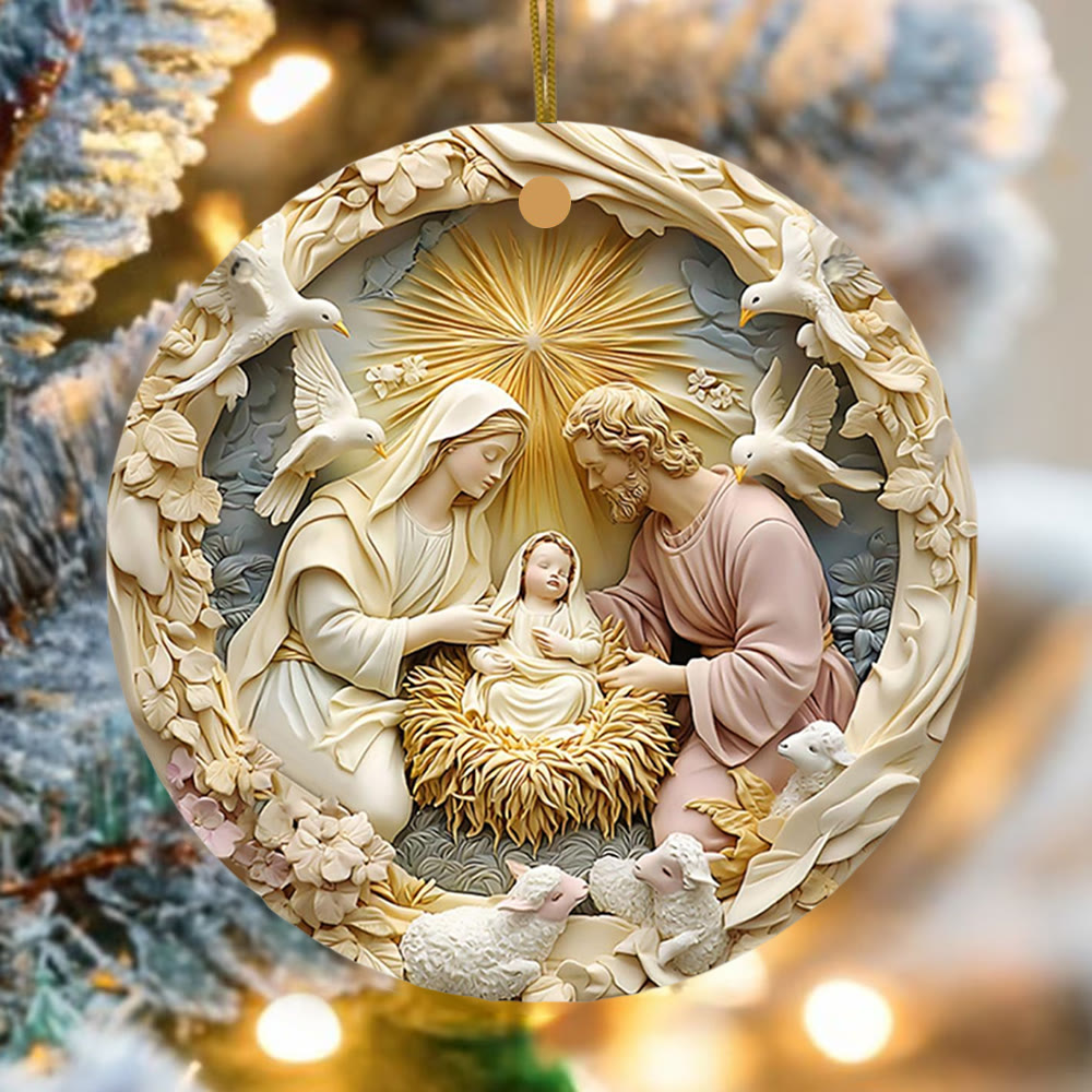 Christianartworkshop Nativity Holy Family with Bethlehem Star and Doves Hanging Ornaments - Ceramics - image 0