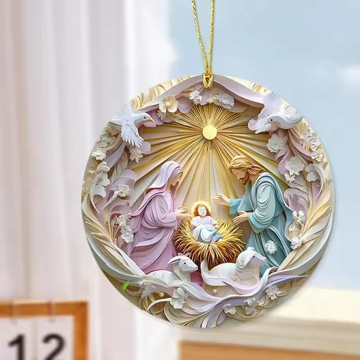 Christianartworkshop Celestial Pastel Nativity Holy Family Hanging Ornaments - Ceramics - image 0