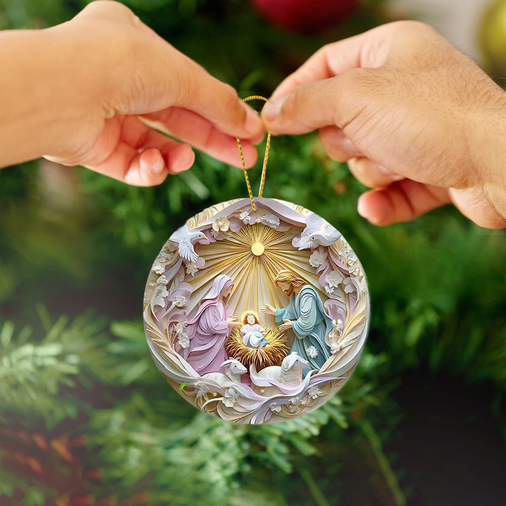 Christianartworkshop Celestial Pastel Nativity Holy Family Hanging Ornaments - image 1