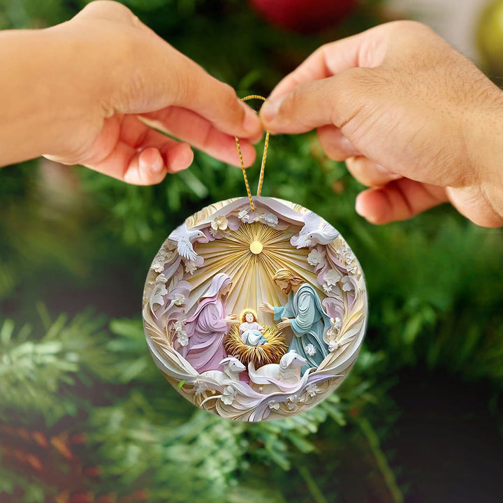 Christianartworkshop Celestial Pastel Nativity Holy Family Hanging Ornaments - image 1