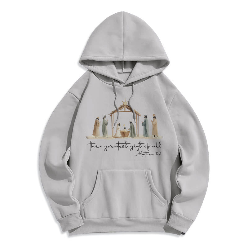 Christianartworkshop Cozy Nativity Scene Greatest Gift Scripture Fleece Lined Polyester Hoodie - Grey - 2XL - image 3