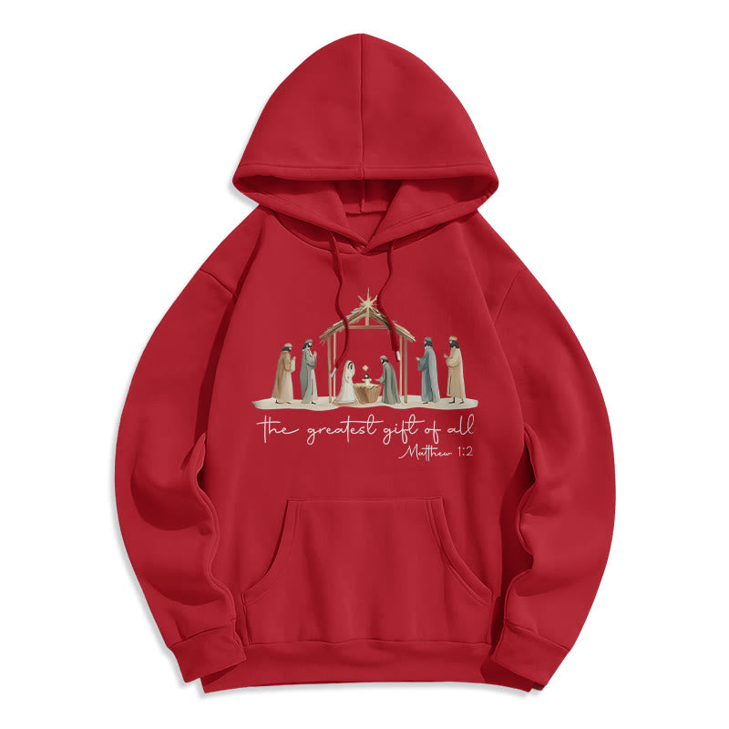 Christianartworkshop Cozy Nativity Scene Greatest Gift Scripture Fleece Lined Polyester Hoodie - Red - 2XL - image 7