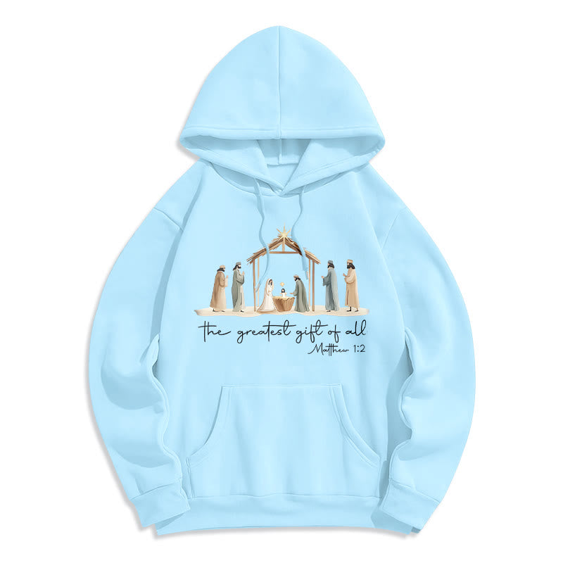 Christianartworkshop Cozy Nativity Scene Greatest Gift Scripture Fleece Lined Polyester Hoodie - Blue - 2XL - image 7