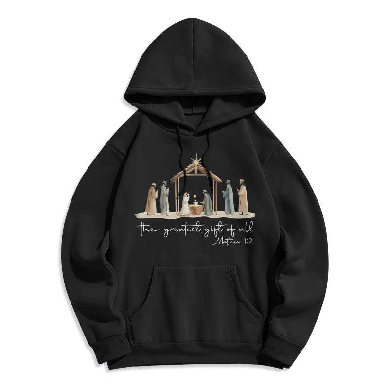 Christianartworkshop Cozy Nativity Scene Greatest Gift Scripture Fleece Lined Polyester Hoodie - Black - 2XL - image 5