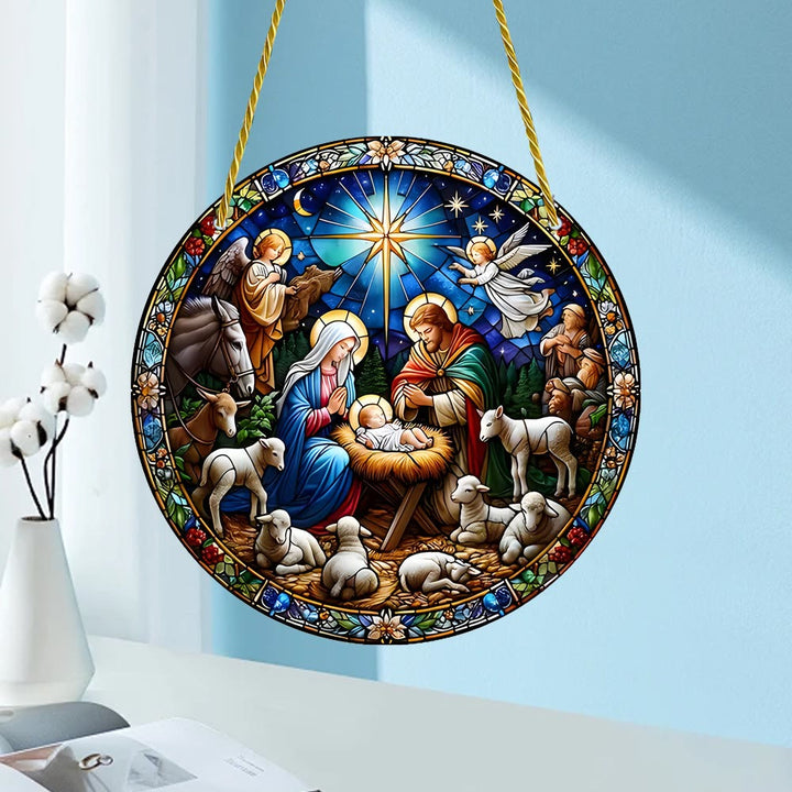 Christianartworkshop Cathedral Style Sapphire Night Nativity Scene Hanging Ornaments - image 6