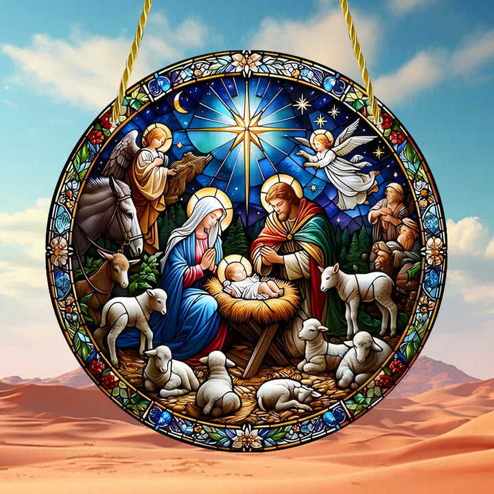 Christianartworkshop Cathedral Style Sapphire Night Nativity Scene Hanging Ornaments - image 4