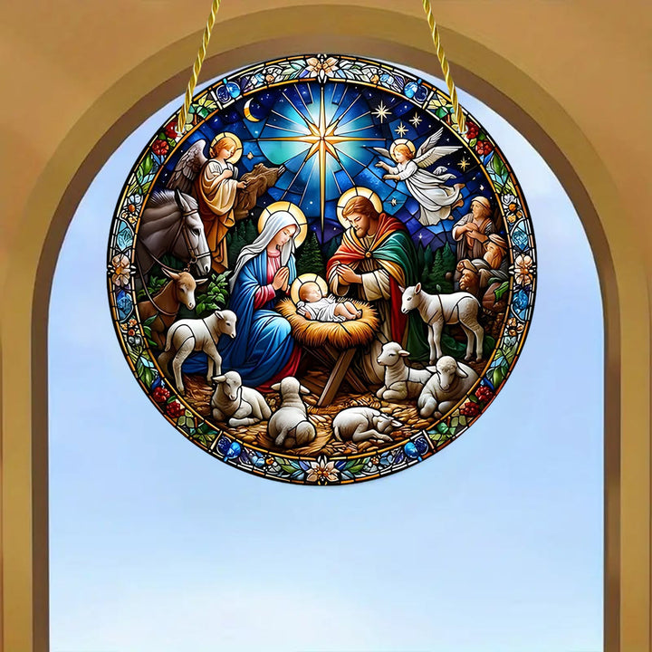 Christianartworkshop Cathedral Style Sapphire Night Nativity Scene Hanging Ornaments - image 5