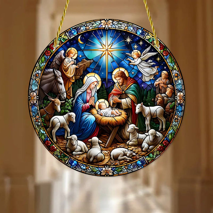 Christianartworkshop Cathedral Style Sapphire Night Nativity Scene Hanging Ornaments - image 3
