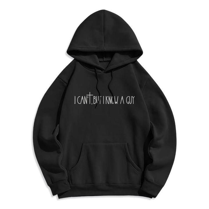 Christianartworkshop I Can't, But I Know A Guy with Cross Fleece Lined Polyester Hoodie - Black - 2XL - image 5