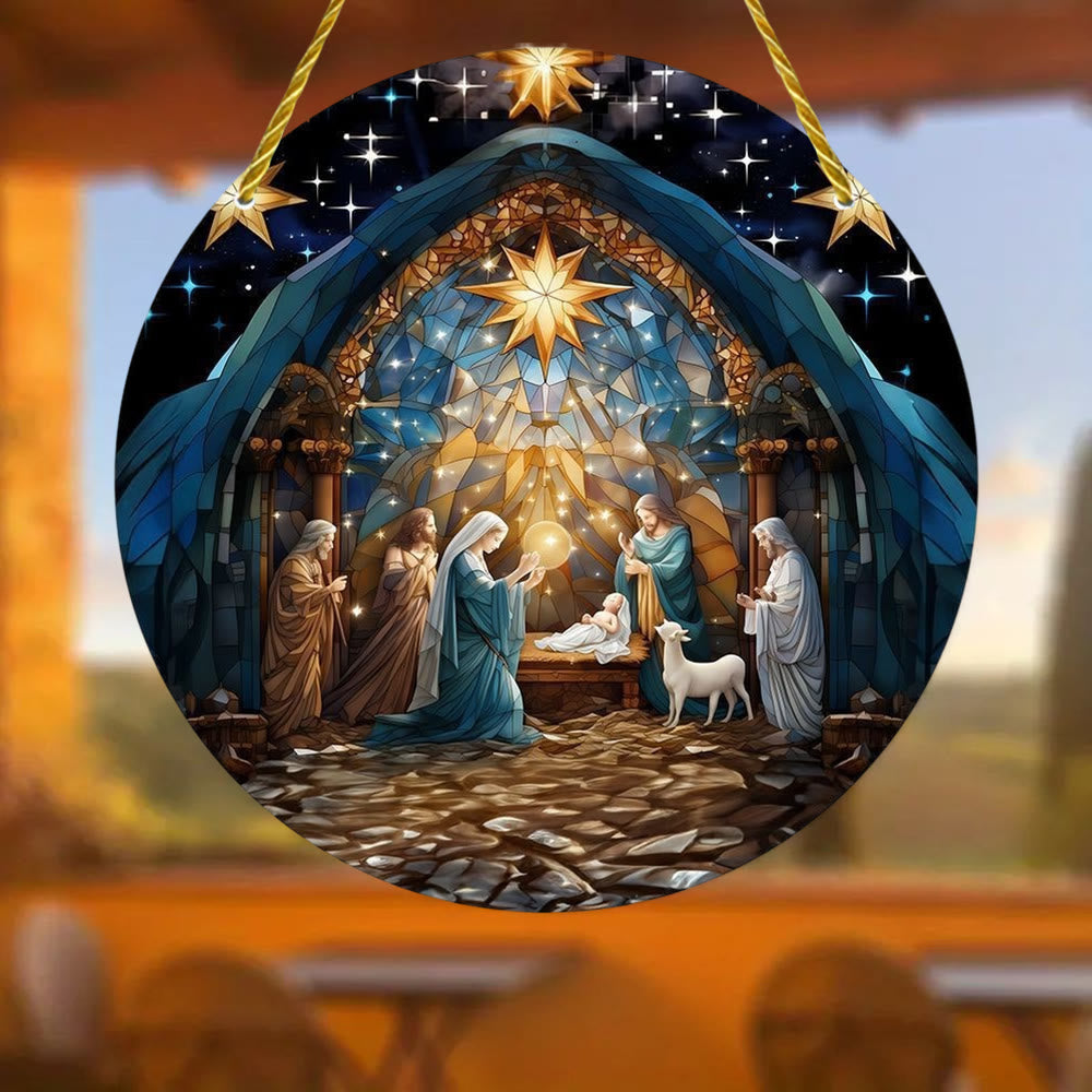 Christianartworkshop 7 Aesthetic Styles Cathedral Midnight Blue Nativity Hanging Ornaments - E - 7.87''/20cm - image 4