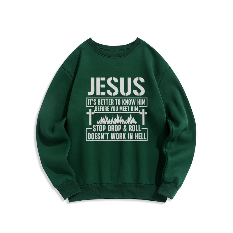 Christianartworkshop Jesus Cross & Flame Graphic with Faith Slogan Fleece Lined Polyester Sweatshirt - Green - 2XL - image 6