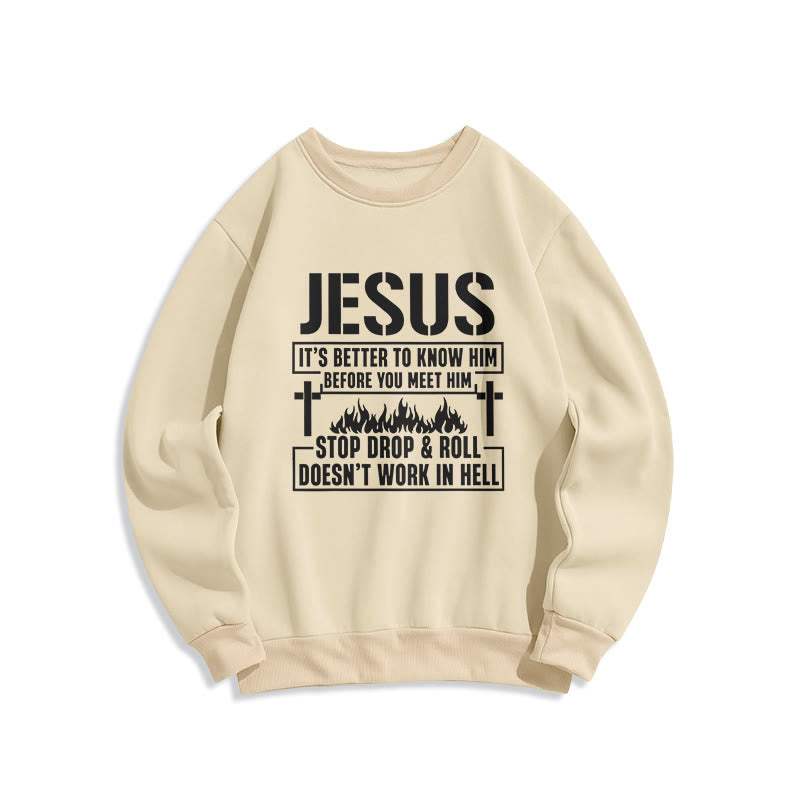 Christianartworkshop Jesus Cross & Flame Graphic with Faith Slogan Fleece Lined Polyester Sweatshirt - Beige - 2XL - image 0