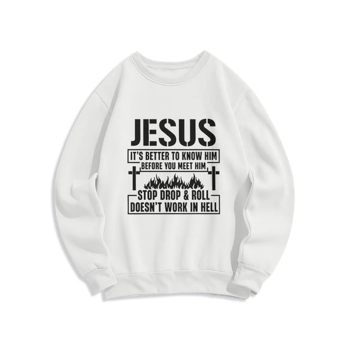 Christianartworkshop Jesus Cross & Flame Graphic with Faith Slogan Fleece Lined Polyester Sweatshirt - White - 2XL - image 2