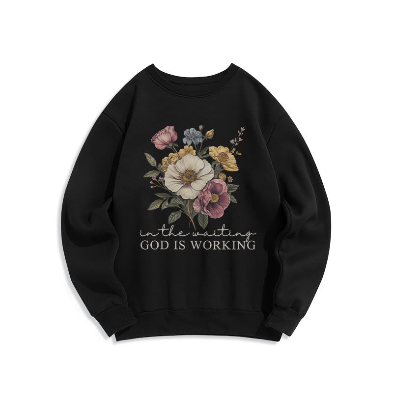 Christianartworkshop Daily Devotion Vintage Floral & Faith Slogan Fleece Lined Polyester Sweatshirt - Black - 2XL - image 0