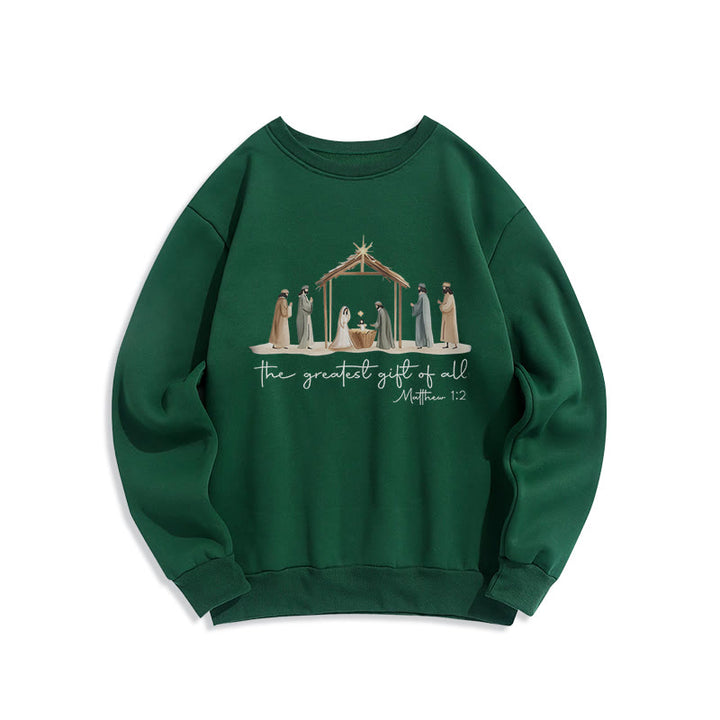 Christianartworkshop Cozy Nativity Scene Greatest Gift Scripture Fleece Lined Polyester Sweatshirt - Green - 2XL - image 6