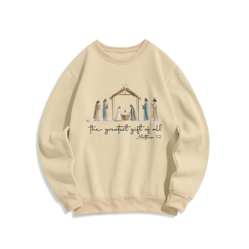 Christianartworkshop Cozy Nativity Scene Greatest Gift Scripture Fleece Lined Polyester Sweatshirt - Beige - 2XL - image 3