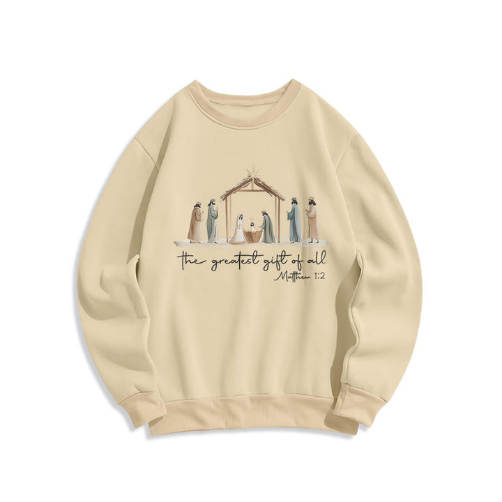 Christianartworkshop Cozy Nativity Scene Greatest Gift Scripture Fleece Lined Polyester Sweatshirt - Beige - 2XL - image 2