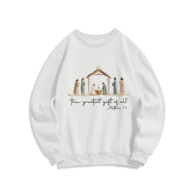 Christianartworkshop Cozy Nativity Scene Greatest Gift Scripture Fleece Lined Polyester Sweatshirt - White - 2XL - image 2